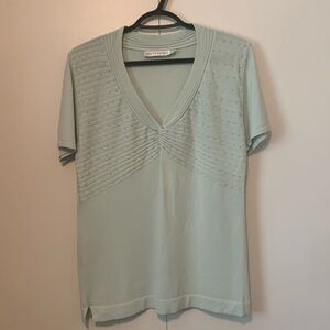 Beta’s Choice Pastel Green Sequinned Front V-Neck Blouse Size Medium